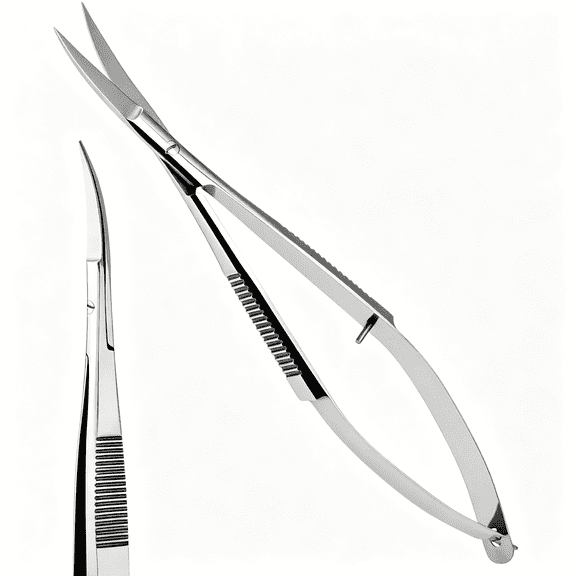 Solargess Cross Edge Curved Spring Scissors 5 Inch Stainless Steel Eyebrow & Eyelash Shaping & Trimming Scissor, Snips Squeeze, Embroidery, Knitting Micro Tip Craft Scissors (Silver)