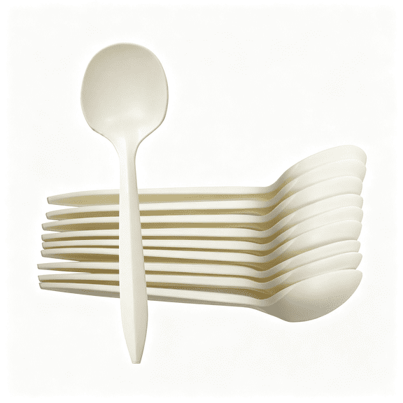 Solargess Eco-Friendly 50 Pack Cornstarch Soup Spoons,Ivory Large Capacity 5.3" Disposable Spoons for Hot Soup Milk Shake Salad etc. Large Capacity spoons plastic disposable