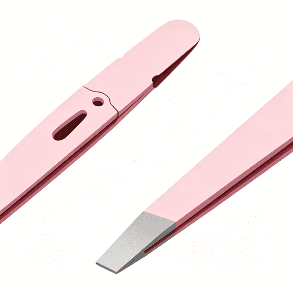 Solargess Eyebrows Tweezers Colorful Beauty Fine Hairs Puller Makeup Tools Stainless Steel Slanted Eye Brow Clips Removal, precise plucking, eyebrow clip (Pink)