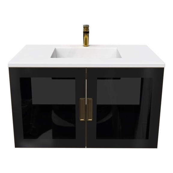 Solaria 36" Blue Wood Floating Vanity Set with Glass Facade