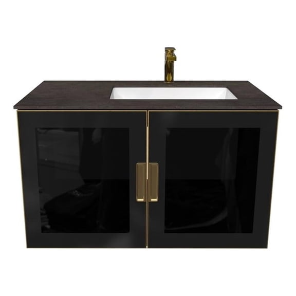 Solaria 36" Wall Mounted Blue Vanity Set in Rustic Left Porcelain Top - in Gold