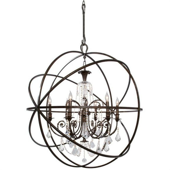 Solaris 6 Light Crystal Bronze Sphere Chandelier by Crystorama 9219-EB-CL-MWP in Bronze Finish