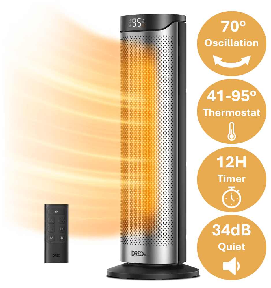 DREO Heater 23 inch Space Heater with Precise Temperature Control, 41 to 95F Whole Room Comfort, Whisper Quiet Warmth, 1