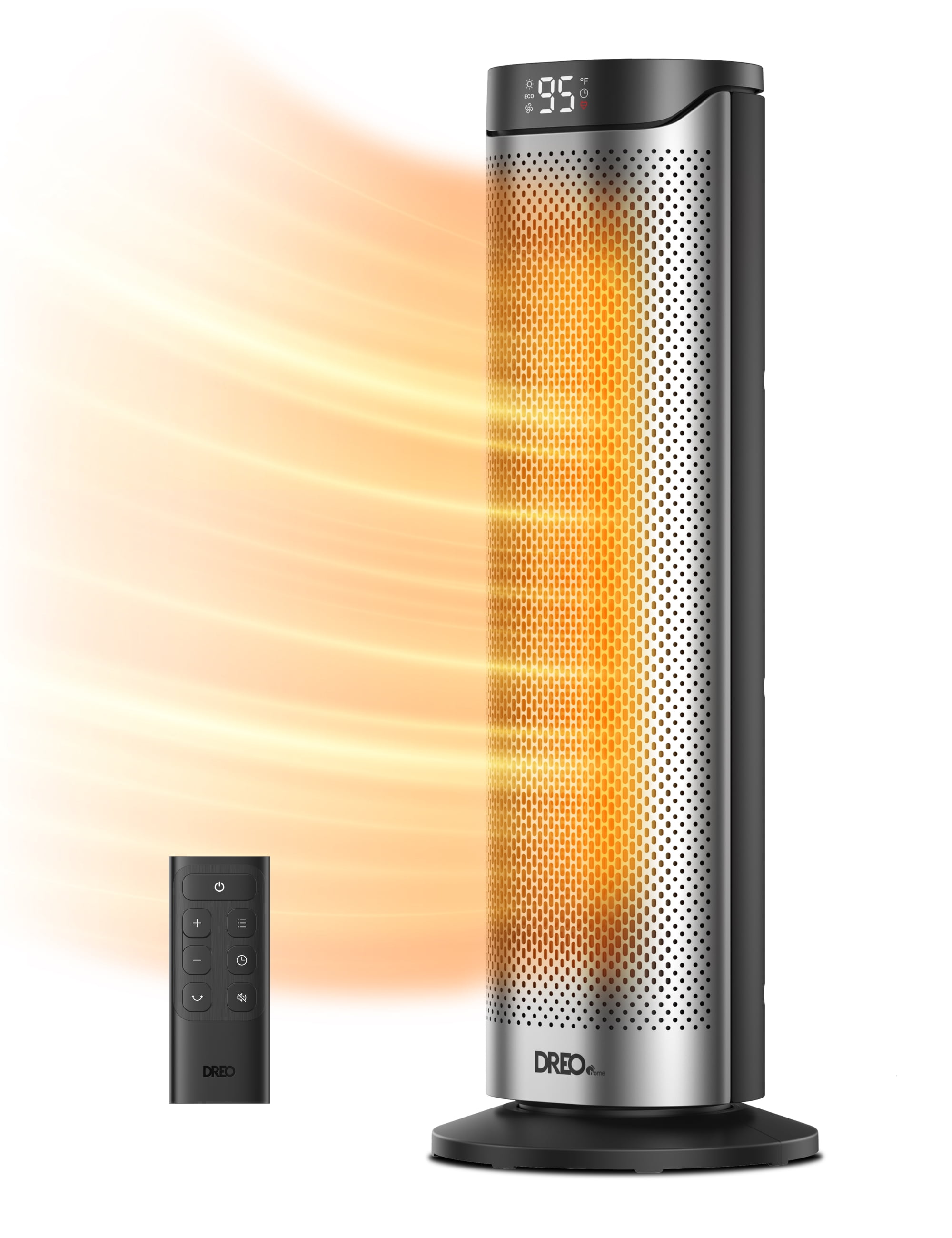 DREO Heater, 23" Space Heater, Precise Temp Control 41 - 95°F for Whole-Room Comfort, Whisper-Quiet Warmth, 12H Timer, 3 Heat, ECO Mode, Remote, 8 Safety Features