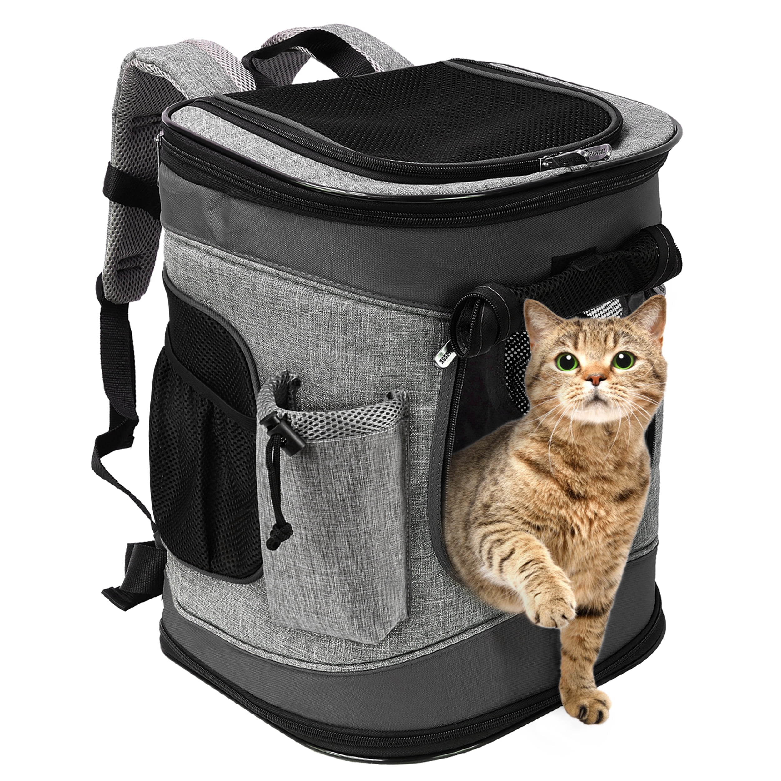 Solaris Adjustable Pet Carrier Backpack for Dogs and Cats, Puppies, Portable Cat Carrier Backpack with Bottle Pocket, Two Mesh Window for Breath,Black
