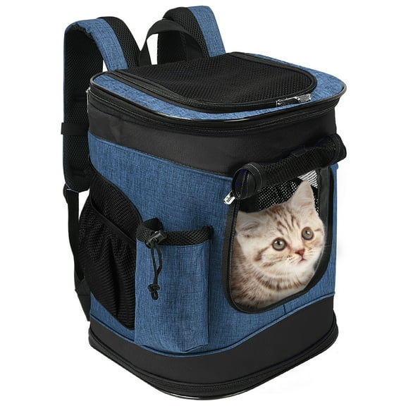 Solaris Adjustable Pet Carrier Backpack for Dogs and Cats, Puppies, Portable Cat Carrier Backpack with Bottle Pocket, Two Mesh Window for Breath,Navy