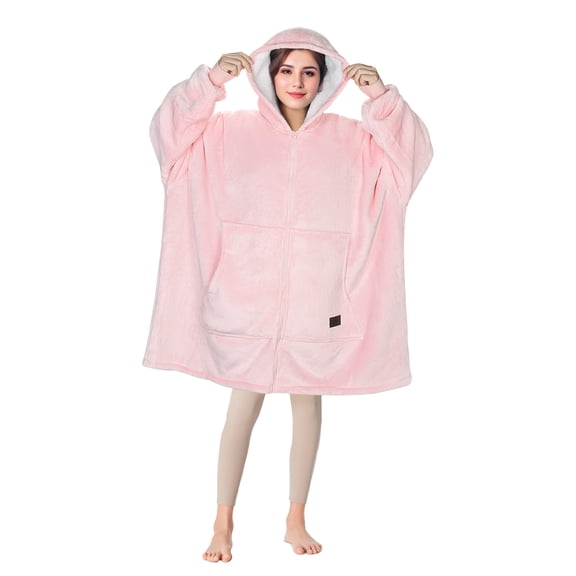 Solaris Deluxe Reversible Fleece Oversized Blanket Sweatshirt with Hood Super Soft Warm Large Plush Sleeved Throws for Adult Wom