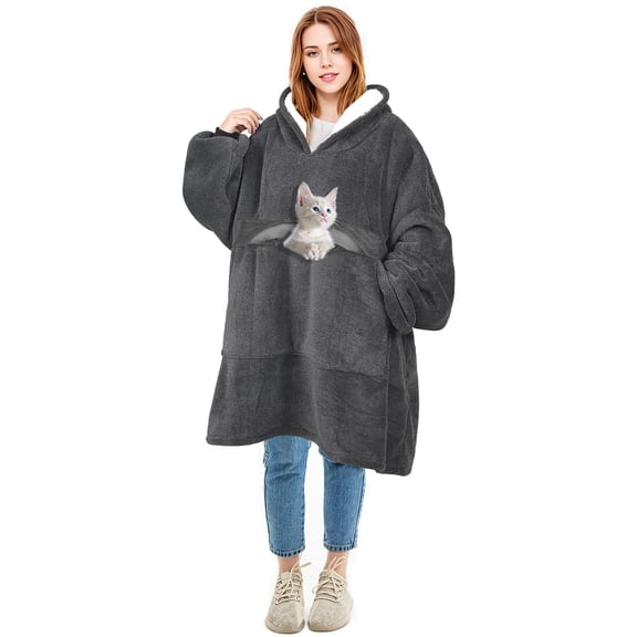 Solaris Deluxe Reversible Fleece Oversized Blanket Sweatshirt with Hood Super Soft Warm Large Plush Sleeved Throws for Adult Wom