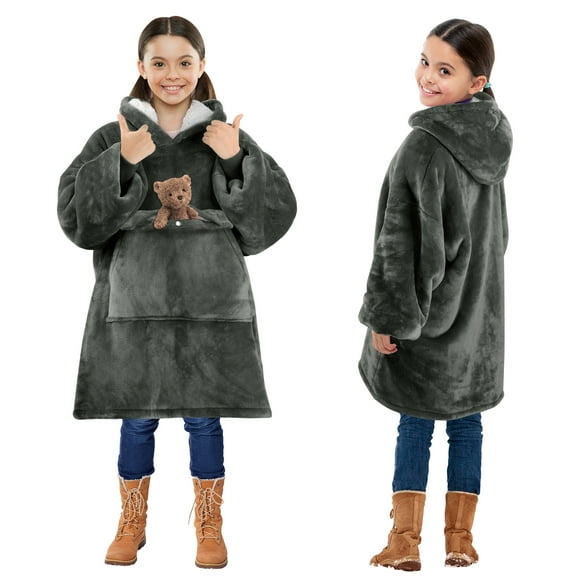 Solaris Deluxe Reversible Fleece Oversized Blanket Sweatshirt with Hood Super Soft Warm Large Plush Sleeved Throws for Kids 7–15 years old