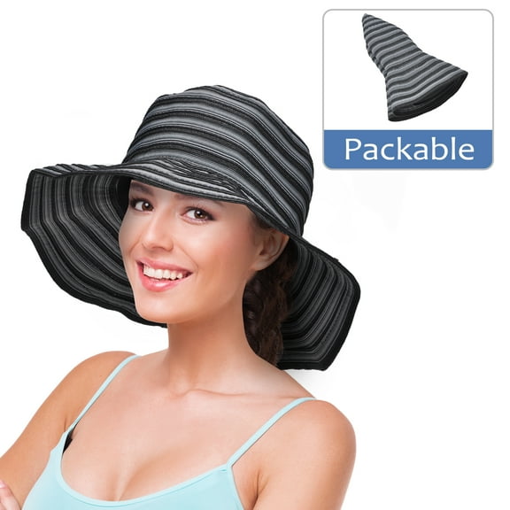 Solaris Floppy Sun Hats for Women, Wide Brim for Summer Beach UV Protection, Foldable for Gardening and Hiking, Black