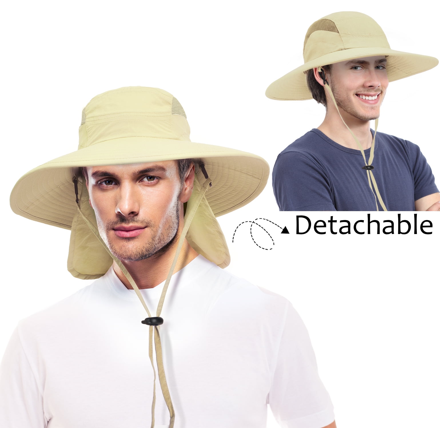 Men's Sun Hat with Neck Flap, Wide Brim Fishing Safari Hiking Hat