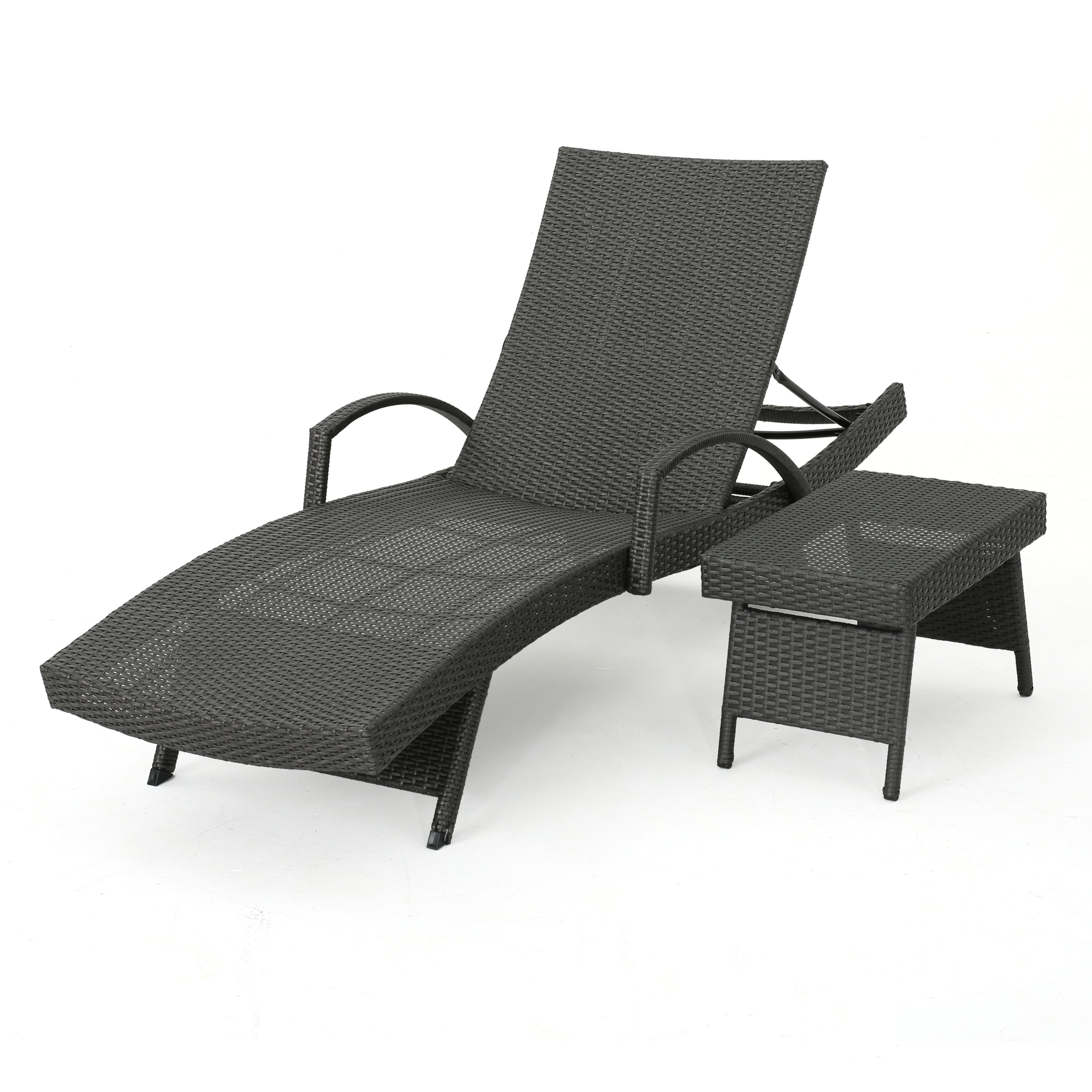 Solaris Outdoor Grey Wicker Armed Chaise Lounge with matching Wicker Accent Table, Grey - image 1 of 6