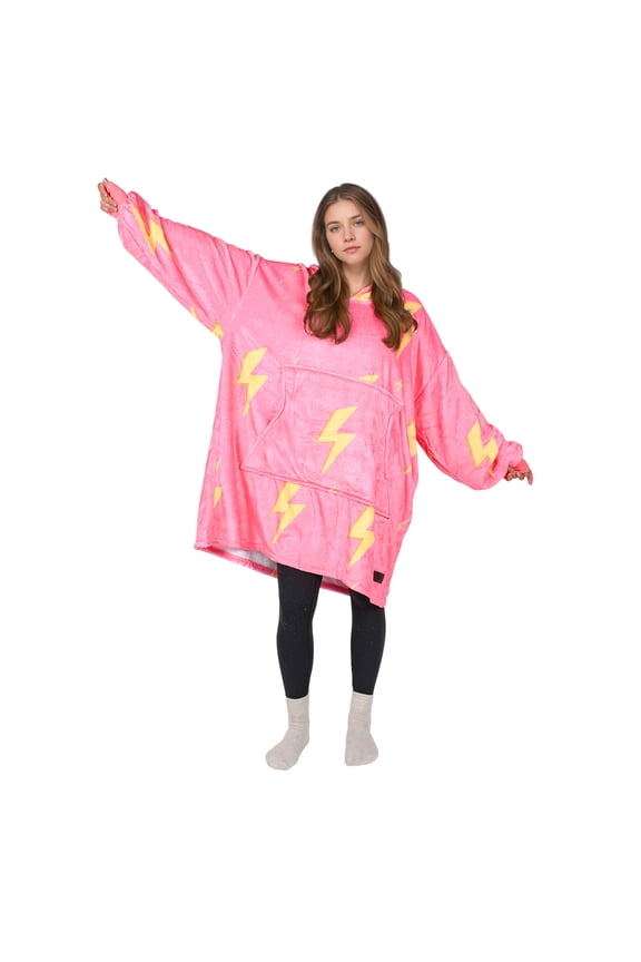 Oversized Hoodie Blanket Sweatshirt,Super Soft Warm Comfortable Sherpa Giant Pullover with Large Front Pocket,for Adults Men Women Teenagers, Pink Thunder