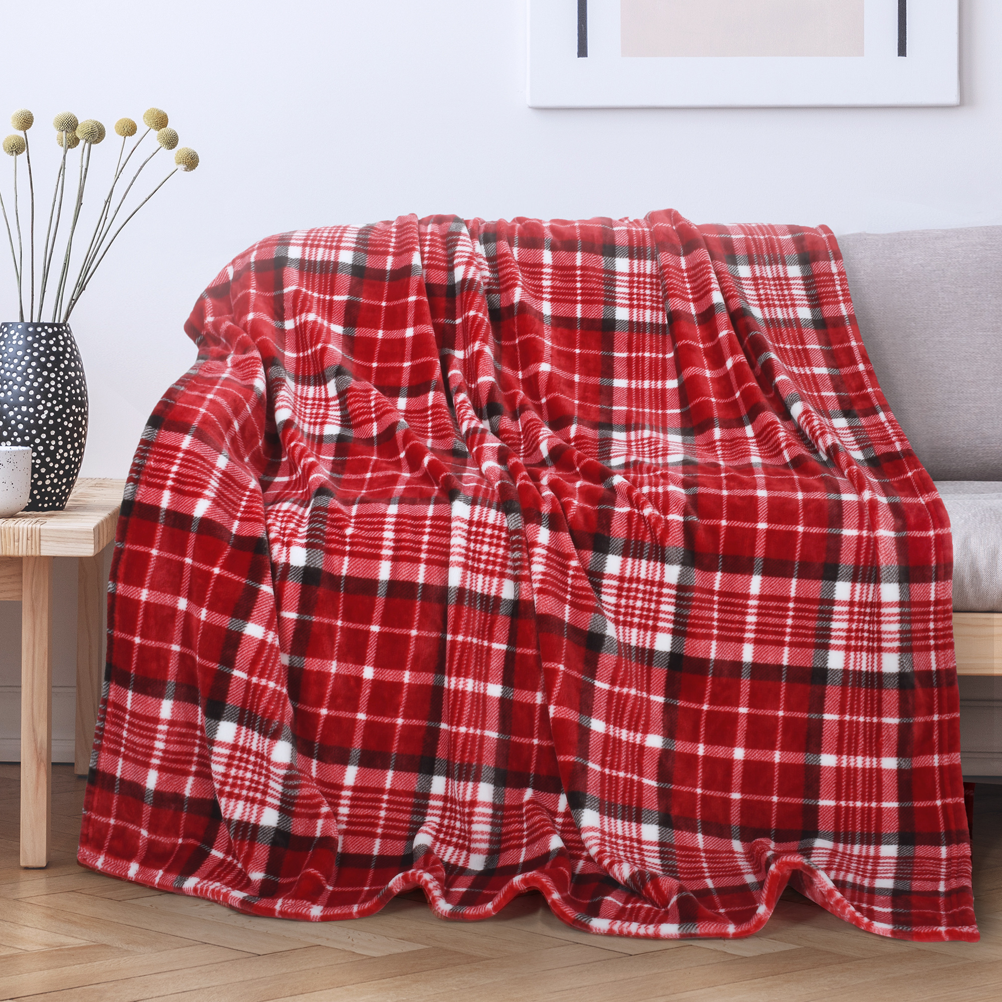 Mainstays Red Plaid Plush Throw Blanket, Standard Throw