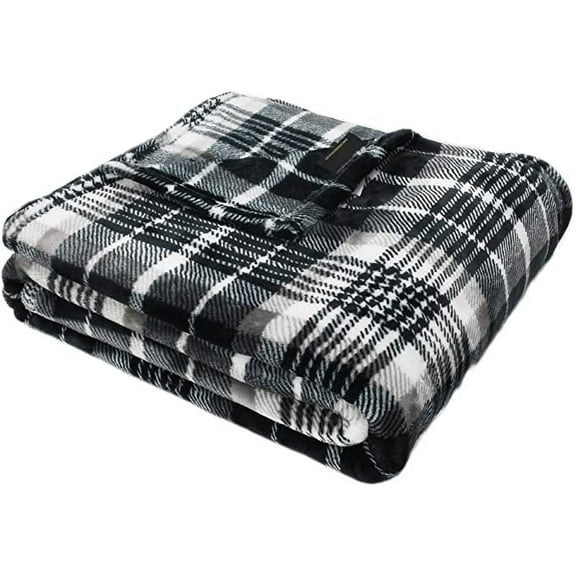 Solaris Plaid Fleece Throw Blanket for Couch Ultra Soft Lightweight Flannel Blanket, Gift for International Women's Day,50" x 60",Plaid Black