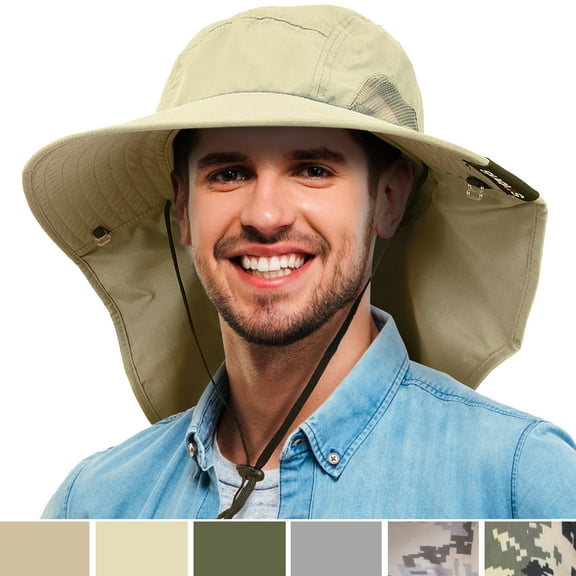 Solaris Polyester Unisex Wide Brim Sun Hat ,with Neck Strap , for Outdoor Hiking, Camping,Gardening,Fishing Safari Caps,Tan