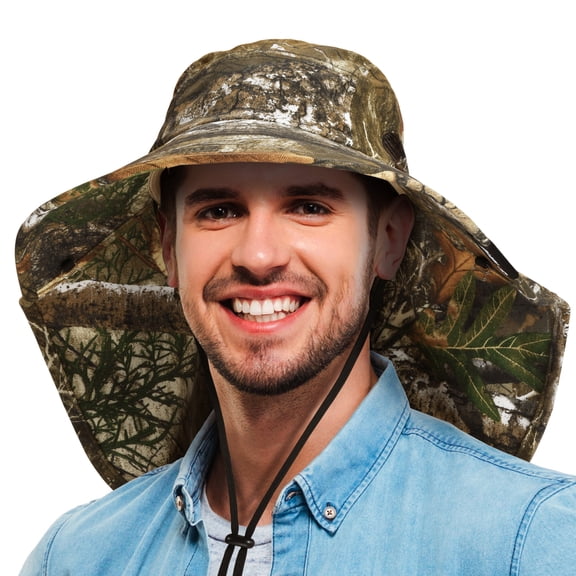Solaris Polyester Wide Brim Hiking Hat for Men & Women with Neck Strap for Outdoor Activities,Camo Style C