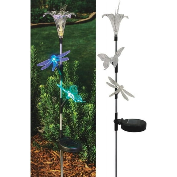 Alpine Solar Flower Yard Stake Trio Light - LED, Multicolor, Acrylic - Lawn Ornament