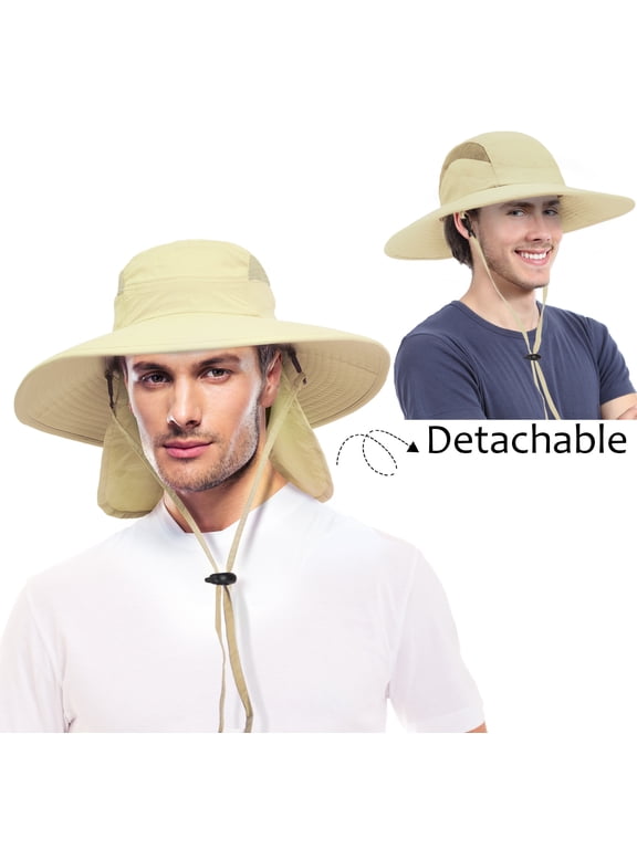 Summer Outdoor UV Protection Sun Hats Unisex Caps Wide Brim Removable Bill Neck Flap Mesh Nets Loop Velcro Closu