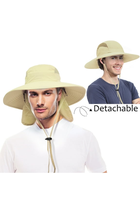 Summer Outdoor UV Protection Sun Hats Unisex Caps Wide Brim Removable Bill Neck Flap Mesh Nets Loop Velcro Closu