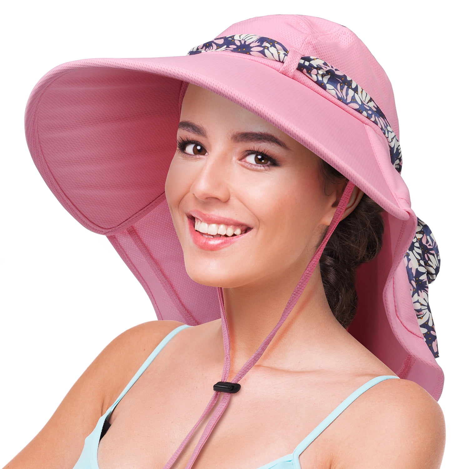 Solaris Sun Hat for Women Neck Flap Wide Brim UV Protection UPF 50+ Foldable  Fishing Cap with 2 Replaceable Ribbon For Outdoor Camping,Travelling,Hiking, Pink 
