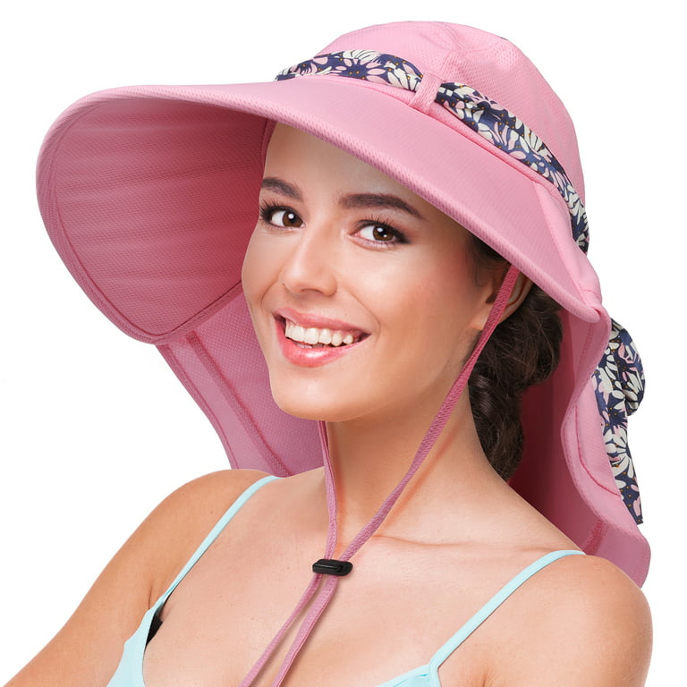 Sun Blocker Women Large Brim UV Sun Protection Fishing Hat Neck Flap Hat Silver