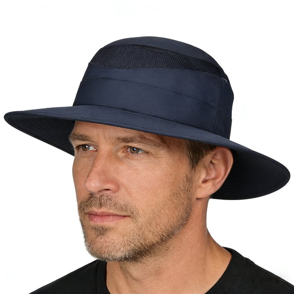 Solaris Sun Hat for Women and Men, Wide Brim Summer Outdoor Bucket Boonie Hat for Hiking, Safari and Gardening, Navy