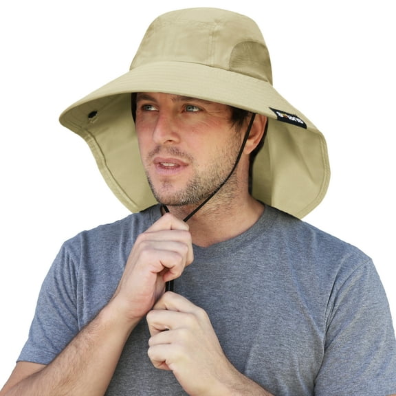 Solaris Men's Outdoor Wide Brim Sun Hats with Neck Flap Blocking UV Protection Cap  UPF 50  Foldable Mesh Net for Fin
