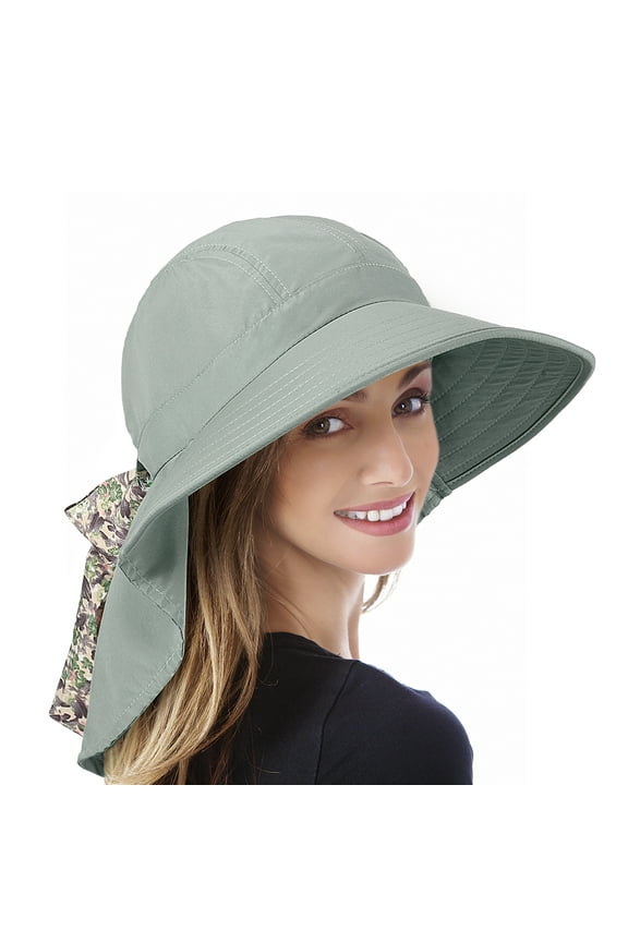Solaris Sun Hats for Women, Wide Brim Summer Beach Hat with Neck Flap, UPF 50+ Fishing Hat for Hiking, Gray