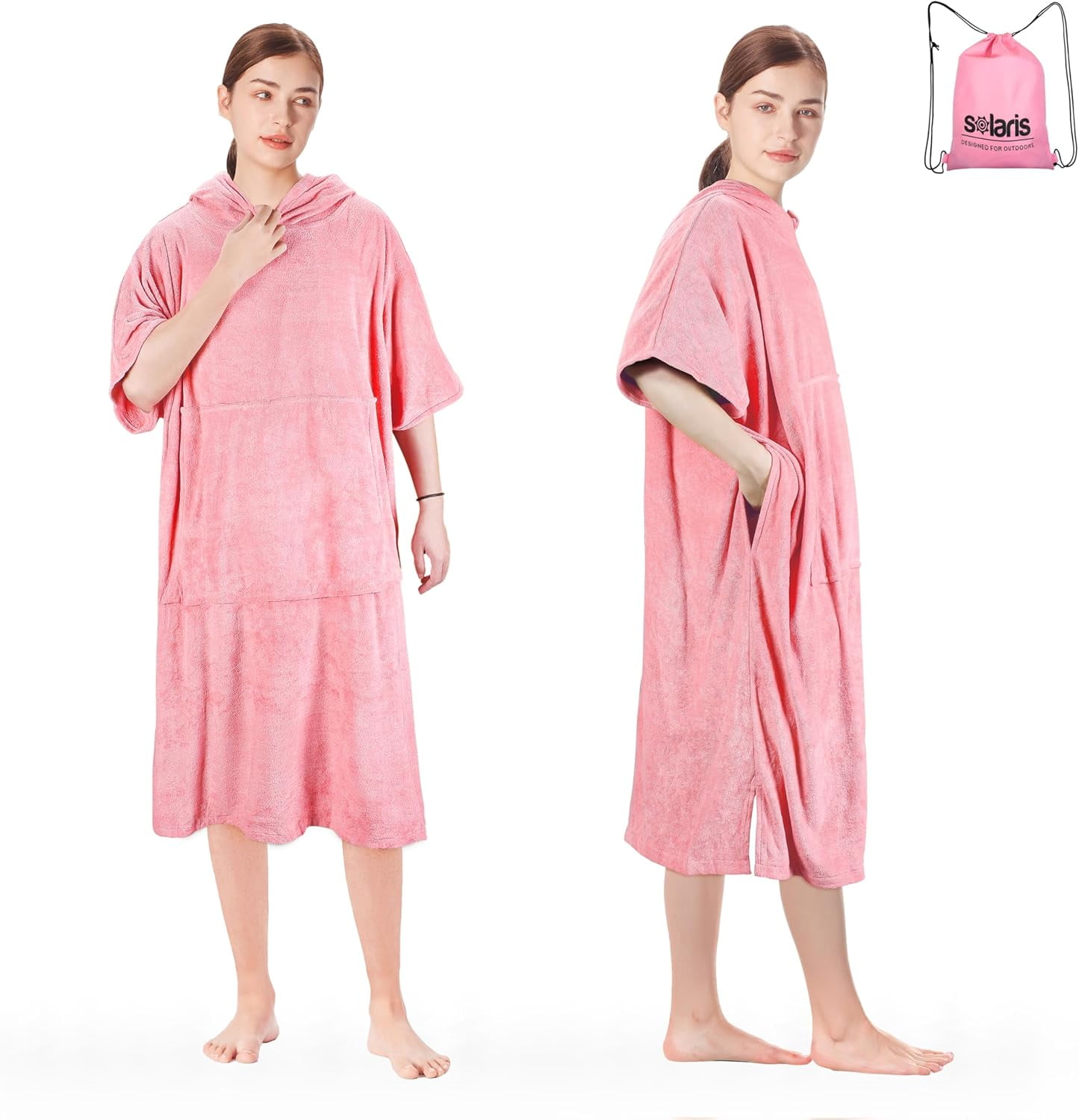Pink Microfiber Hooded Surf Changing Poncho with Pockets