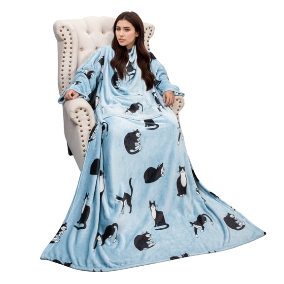 Solaris Wearable Sleeve Blanket, Flannel Blanket Sweatshirt for Adult,Women,Men Soft Sofa TV Throw Blanket,Cozy Hoodie with Sleeves and Pockets, ,55x72