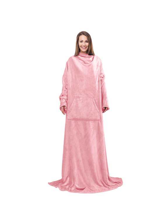 Wearable Sleeve Blanket, Flannel Blanket Sweatshirt for Adult,Women,Men Soft Sofa TV Throw Blanket,Cozy Hoodie with Sleeves and Pockets, ,55x72