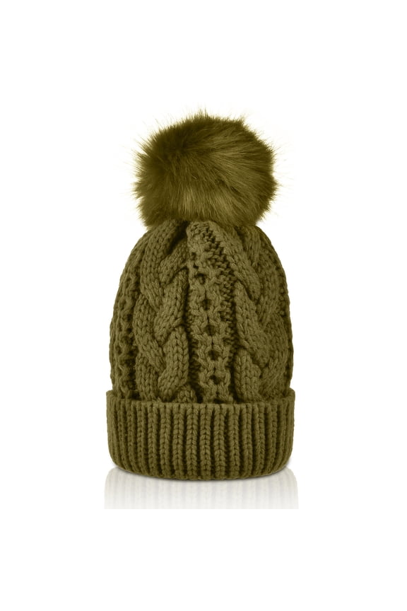 Winter Cable Knit Beanie Hats with Fur Pom Pom for Women Ski Cap