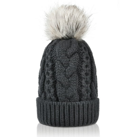 Solaris Winter Cable Knit Beanie Hats with Fur Pom Pom for Women Ski Cap