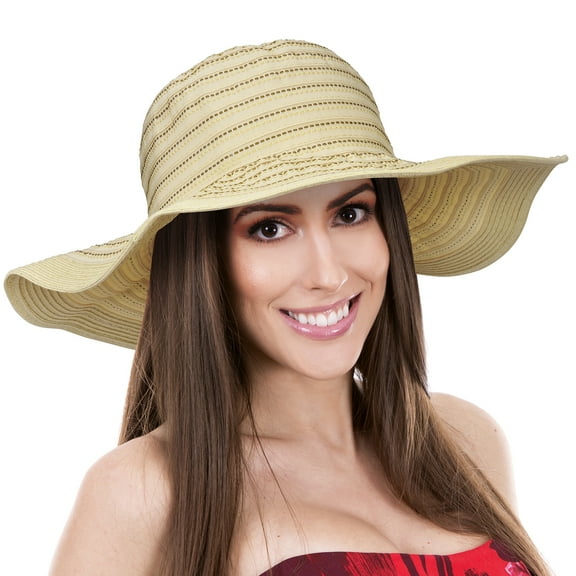 Solaris Women Floppy Sun Hat with Wide Brim ,Foldable Polyester Beach Travel Hat UV UPF 50 Protection