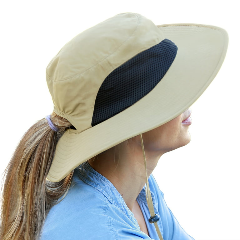 Zooron Women's Ponytail Safari Sun Hat,Wide Brim UV Protection Outdoor Bucket Hat,Foldable Beach Summer Fishing Hat