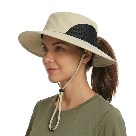 Solaris Women Ponytail Sun Hat for Hiking Fishing Gardening Outdoor UV Protection Safari Cap, Breathable Mesh and Ponytail Hole Opening, Olive
