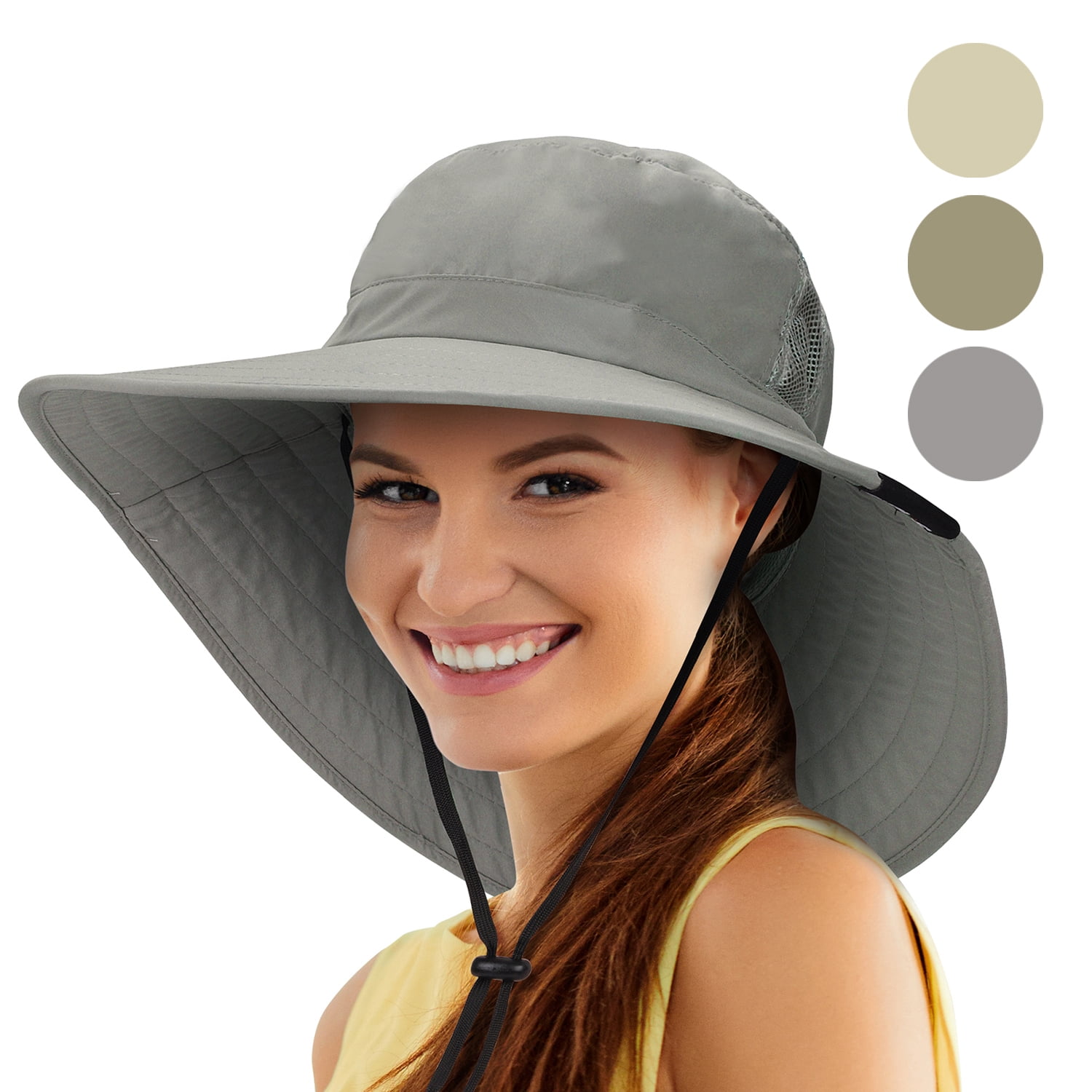Solaris Women's Large Wide Brim Hat, UV Protection Sun Hat for Fishing  Gardening Camping Hiking, One Size, Grey 