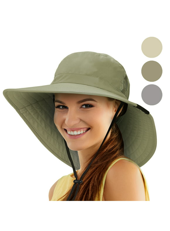 Solaris Women's Large Wide Brim Hat, UV Protection Sun Hat for Fishing Gardening Camping Hiking, One Size, Olive