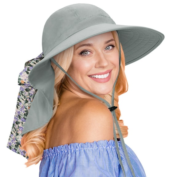Solaris Women’s Sun Hats Neck Flap Large Brim UPF 50  Foldable Summer Caps w/Extra Replaceable Ribbon