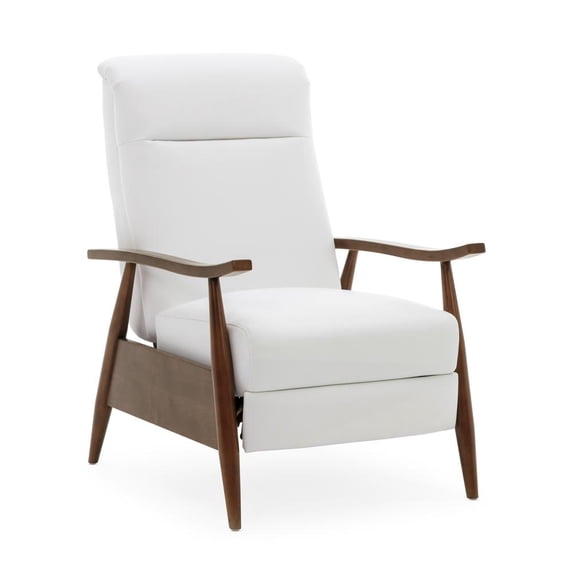 Solaris Wood Arm Milky White Faux Leather Wood Arm Push Back Recliner
