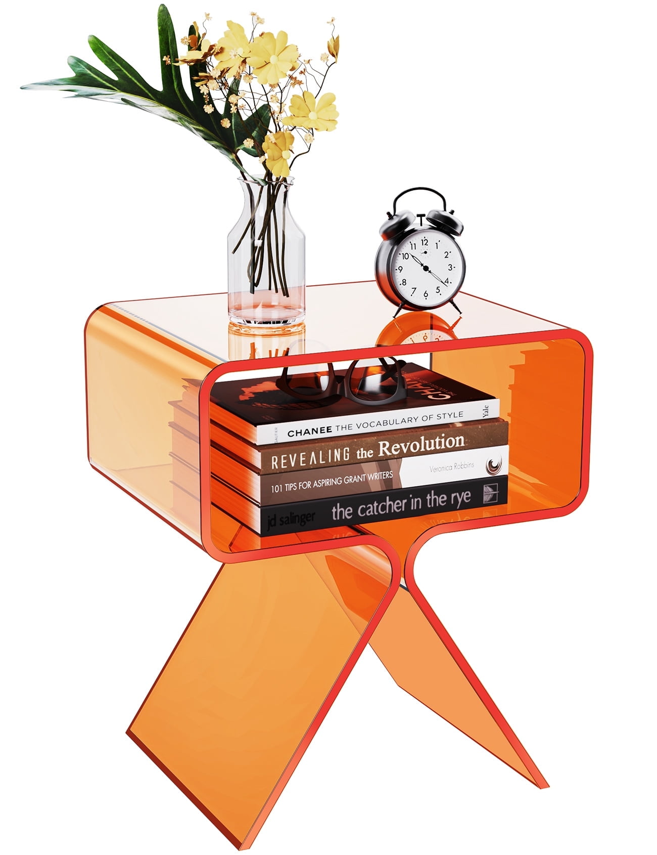 Solaround Acrylic Side Table Nightstand, 15.4''L x 11.8''W x 17.7''H, Orange