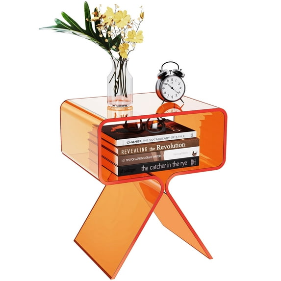 Solaround Acrylic Side Table Nightstand, 15.4''L x 11.8''W x 17.7''H, Orange