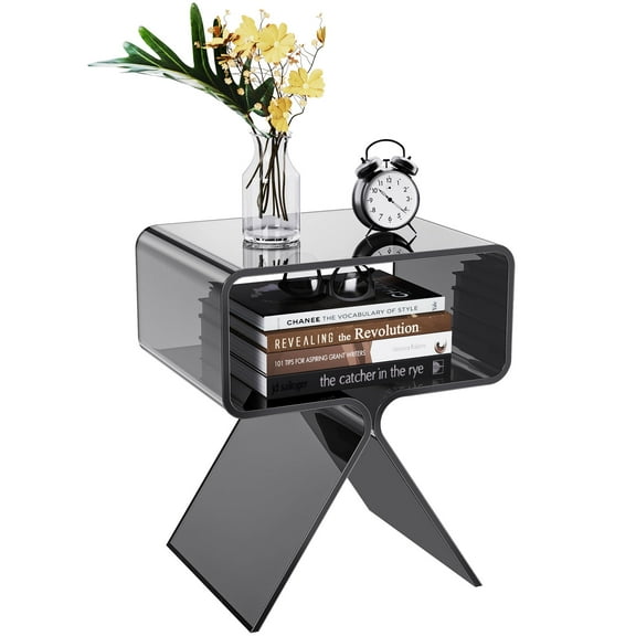 Solaround Acrylic Side Table for Living Room, Nightstand Bedside Table for Bedroom, Black