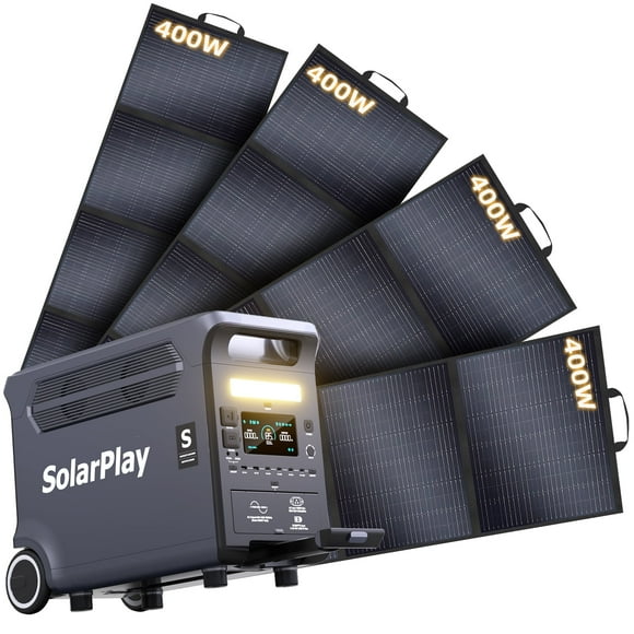 Solarplay 3600W Portable Solar Generator with 4×400W Solar Panels, 3840Wh LiFePO4 Battery, Peak 6600W, 15 Output Ports, UPS Backup, Outdoor & Emergency Power System