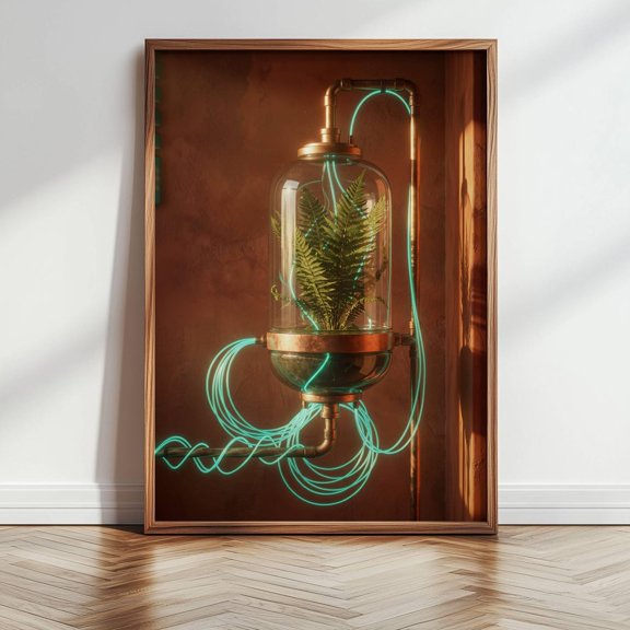 Solarpunk Fern Wall Art Print Industrial Botanical Future Home Decor