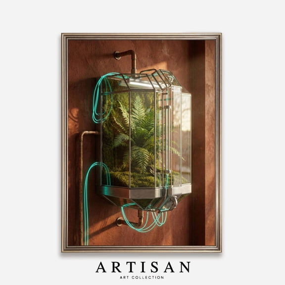 Solarpunk Greenhouse Wall Art Print Copper Botanical Future Decor