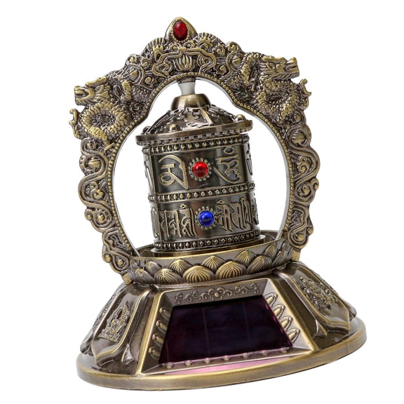 Solars Powered Tibetan Prayer Wheel Buddhas Scriptures Prayer Wheel Decorative Ornament for Table Home Car Decorations