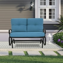 Solaura Outdoor Patio Glider Bench Swing Loveseat 2-Person Rocking Chair with Peacock Blue Cushions