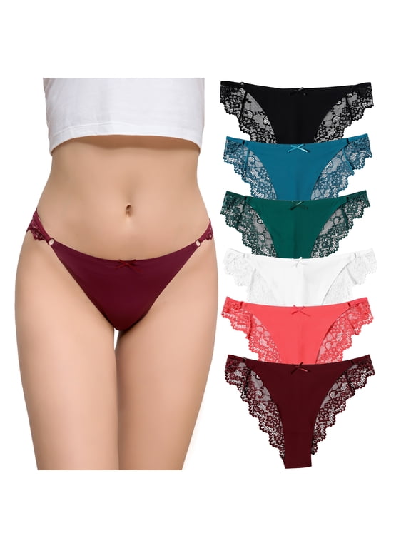 Lace Cheeky Panties for Women, Seamless Tanga, Soft Stretch Cute Underwear, Biniki Panties, 6-Pack, Size S to XXL